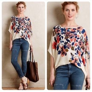 Anthropologie Floral Poncho Sweater